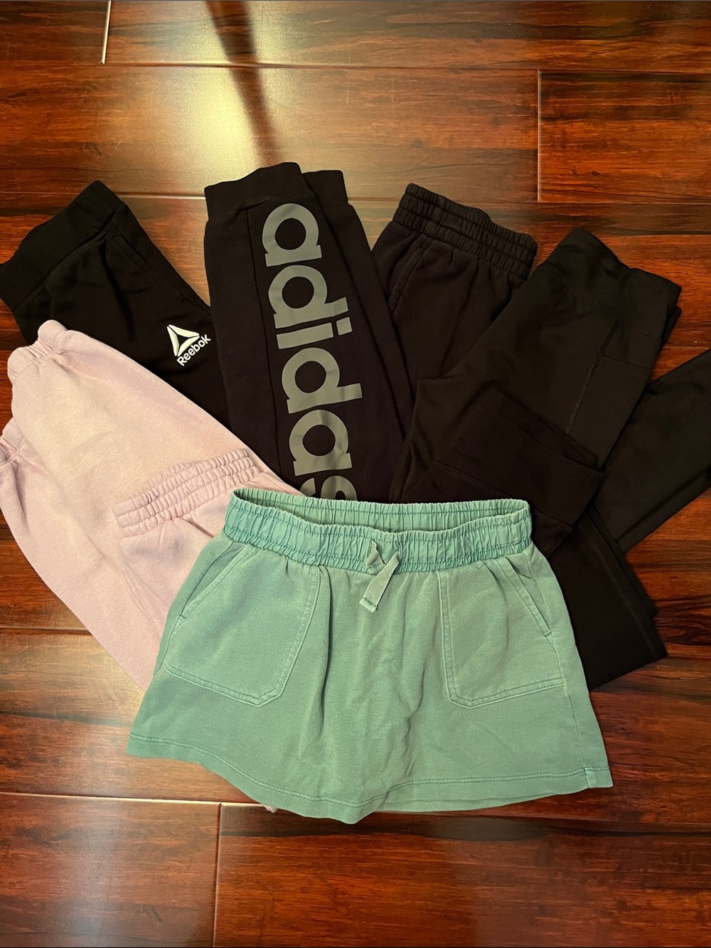 Bundle of 6 Girls Athletic Bottoms Pants Skirt Adidas Reebok Size 10-12